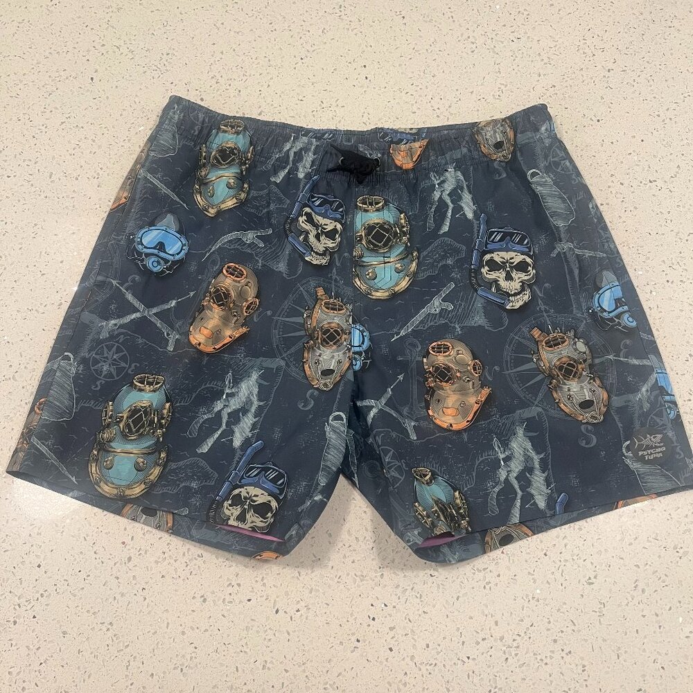 PSYCHO TUNA Scuba Diving Skulls Swim Trunks | Two Side Pockets | Men's XL